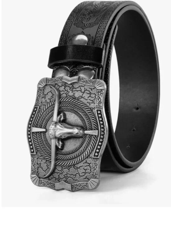 Western Cowboy Belt for Men – Big Longhorn Bull Buckle