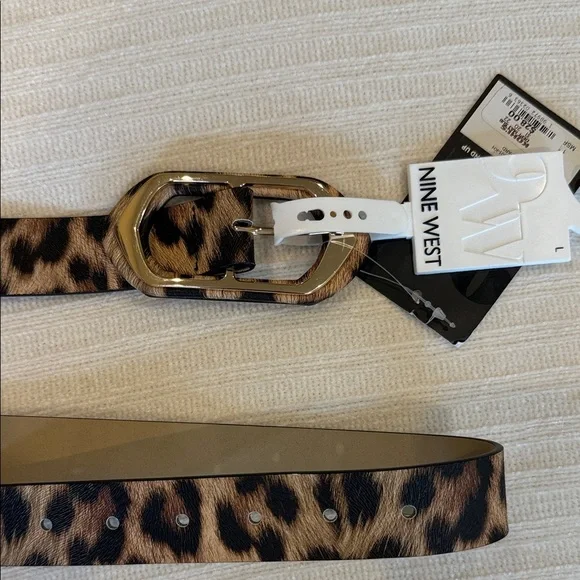 Nine West Animal Print Belt with Gold Buckle