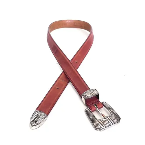 Vintage 90s‎ Talbots Artsy Western Womens Belt Size M Cognac Leather Skinny Work
