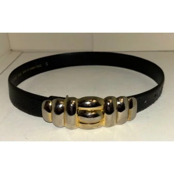 Jana Black Snake Skin Belt With Gold Ornate Buckle‎ S