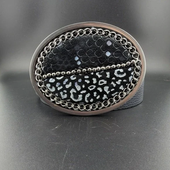 CHICO'S Women's Animal Print Embossed Buckle Leather‎ Belt Size Small NWOT