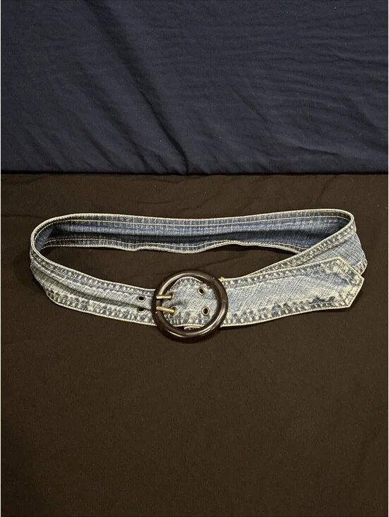 Denim Belt With Circular Buckle Y2K Style