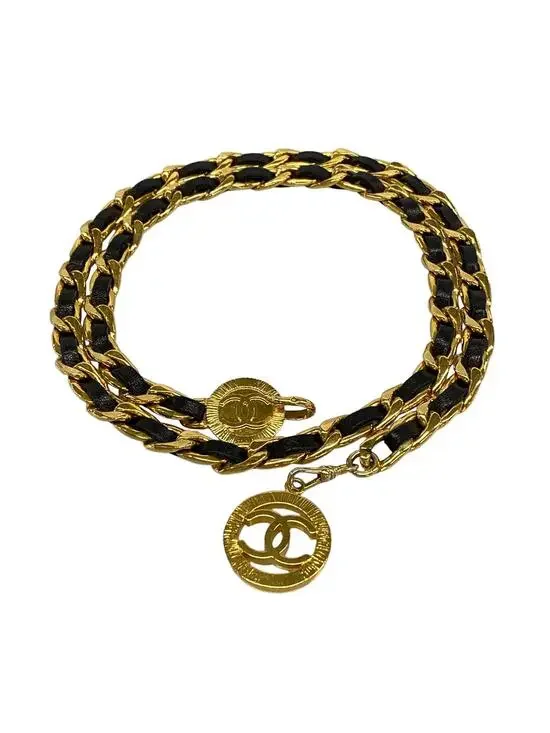 Chanel Gold Black Hardware Leather Belt #298069C11B