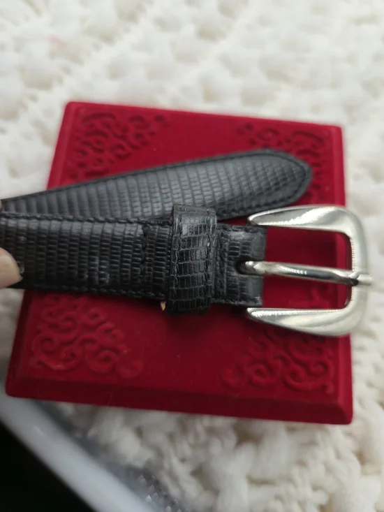 Talbots Black Textured Leather Belt with Silver Buckle