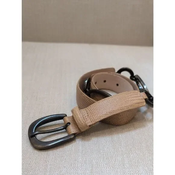 Carlisle Tan Croc Embossed Leather Belt with Bronze Metal Loops & Buckle Size L