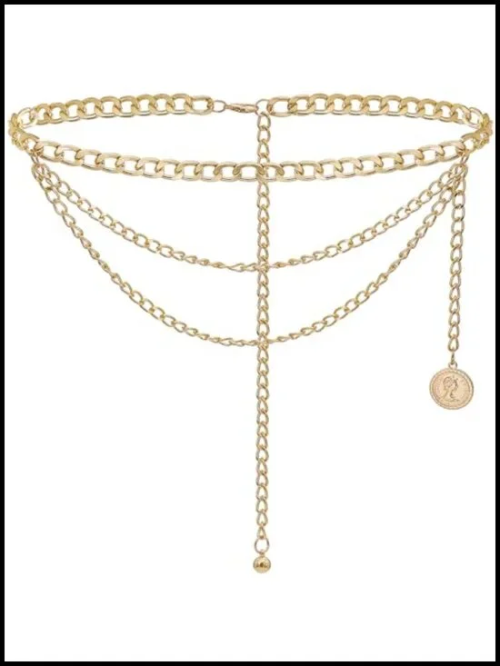 Multilayer Waist Chain Metal Belt for Dresses Jeans