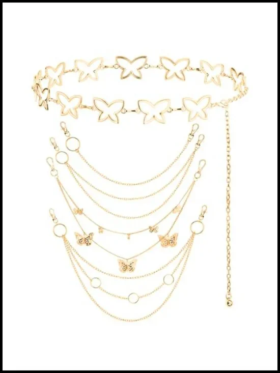 5 Pack Punk Waist Chain Belt Set for Women Goth HipHop Wallet Chain