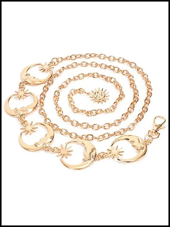 Women's Silver Plated Alloy Metal Link Moon Star Body Chain Belt