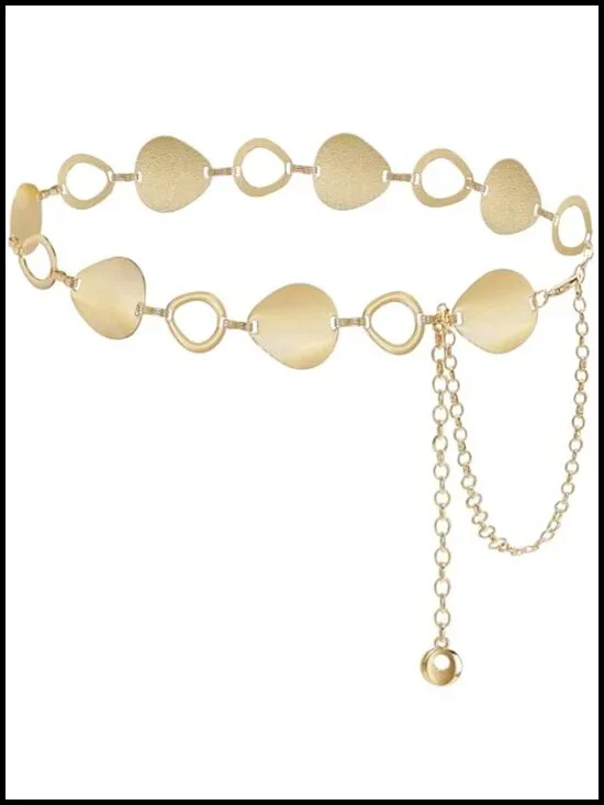 Women's Metal Chain Belt with Lobster Clasp, Irregular Oval Waist Belt