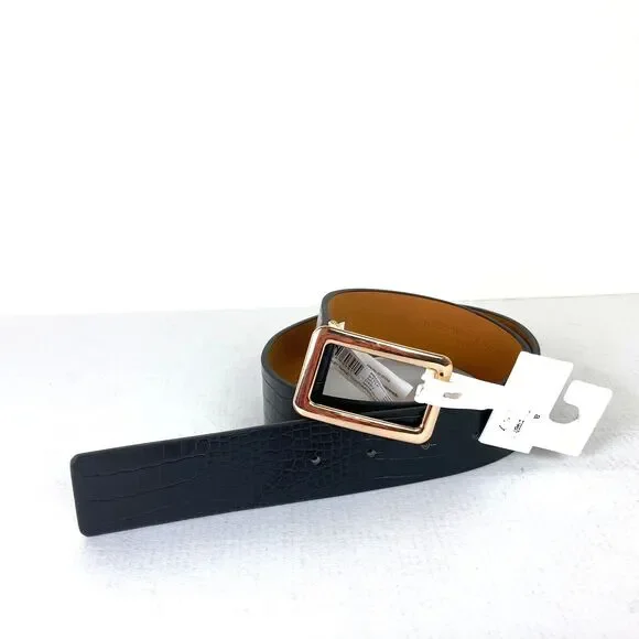 Target Women's New Belt Size S Black PU Bonded Leather Gold Buckle 1-1/2