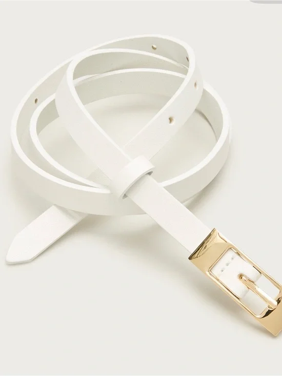 NWT J.Crew Skinny Italian Leather Belt Gold Metal Buckle ~ Sz XS ~ White CR823
