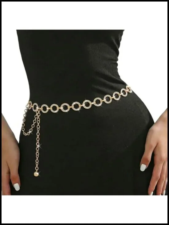 Rhinestone Chain Belt for Women - Adjustable Gold Waist Chain