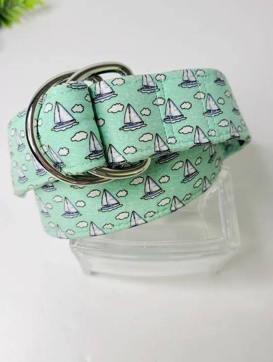 Vineyard Vines By Shepard & Ian Green Sailboat Nautical D- Ring 100% Cotton Belt