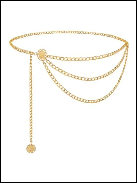 Metal Waist Chain Belt Multilayer Gold Chain Belt for Dress