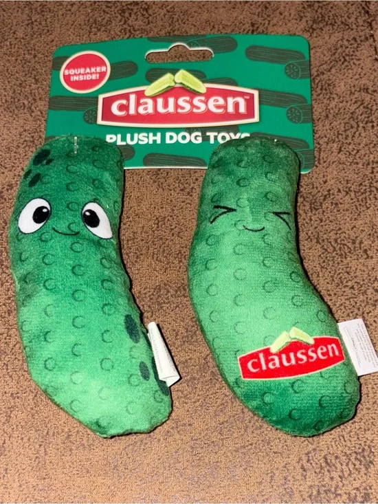 Pair Claussen Plush Pickle Dog Toys for Small Dog - NEW