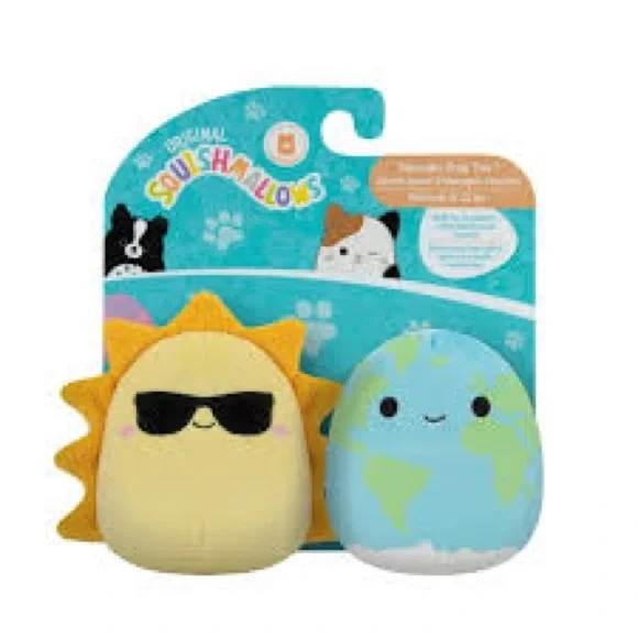 Sun and Earth Squishmallow dog toys  Plush Set - Yellow & Light Blue