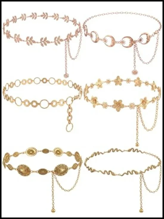 6 Pack Multi Layer Gold Silver Waist Chain Belt Women Body Chain Belt for Jeans