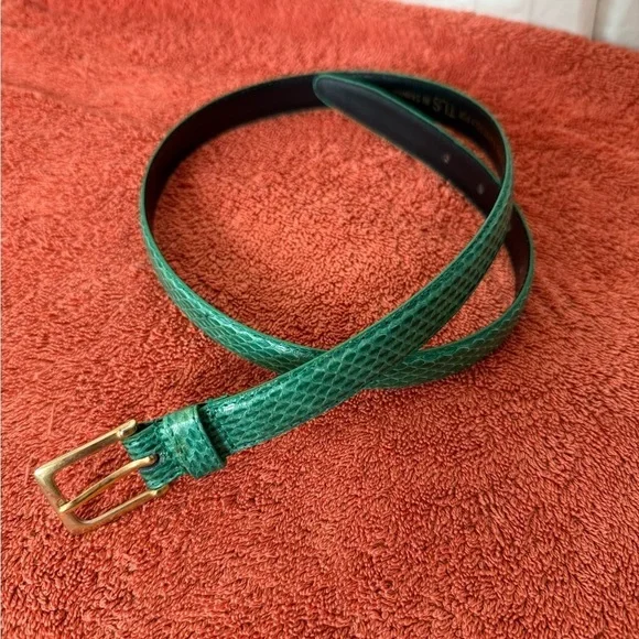 R.O.C. Genuine Snake Skin Thin Belt Green Sz S 7122 Vintage Skinny 80’s Jade 31