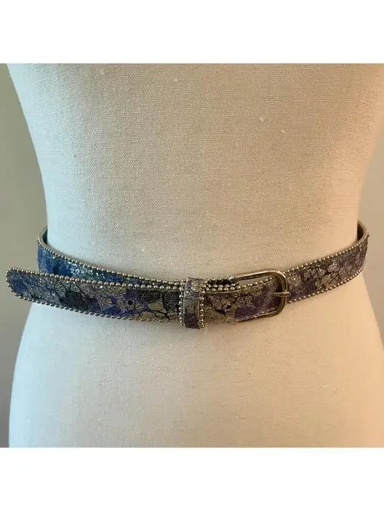 Vintage 80s/90s Blue Sparkly Glitter Lace Beaded Belt