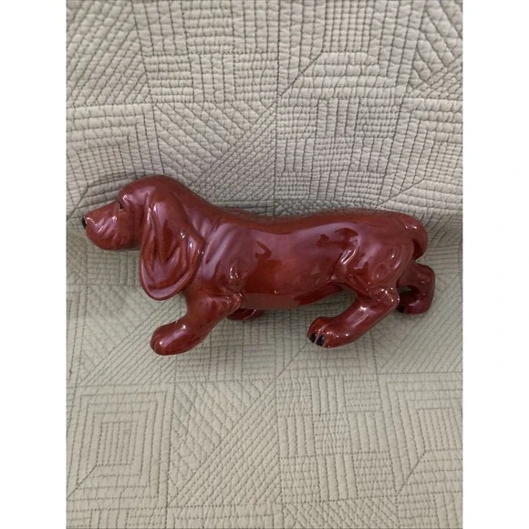 Vintage Brown Glazed Ceramic Basset Hound Dog Figurine 10