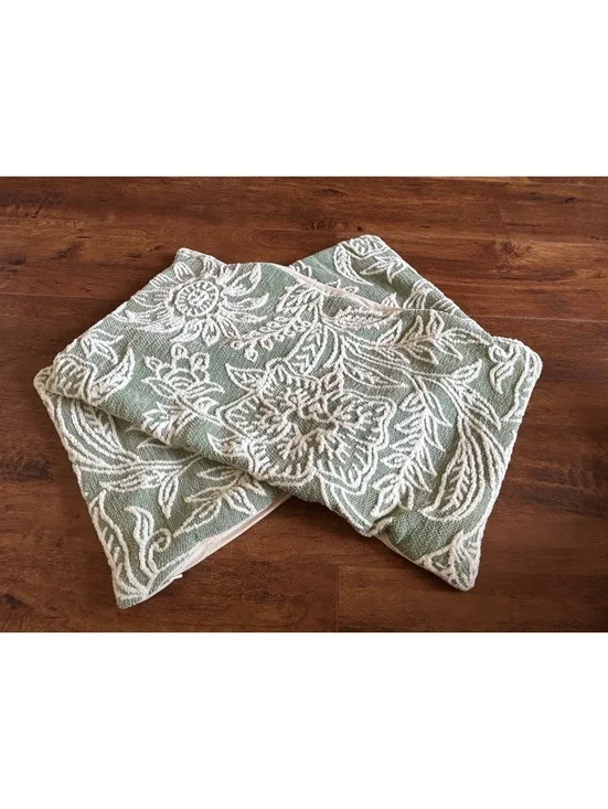 Green and White Floral Patterned Zippered Cushion Covers - Set of 2