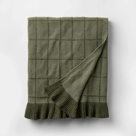50x60 Windowpane Plaid with Ruffle Throw Blanket Green - Threshold Studio McGee