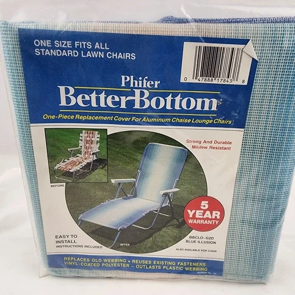 Phifer Better Bottom One Piece Replacement Cover Chaise Lounge Sealed Blue White