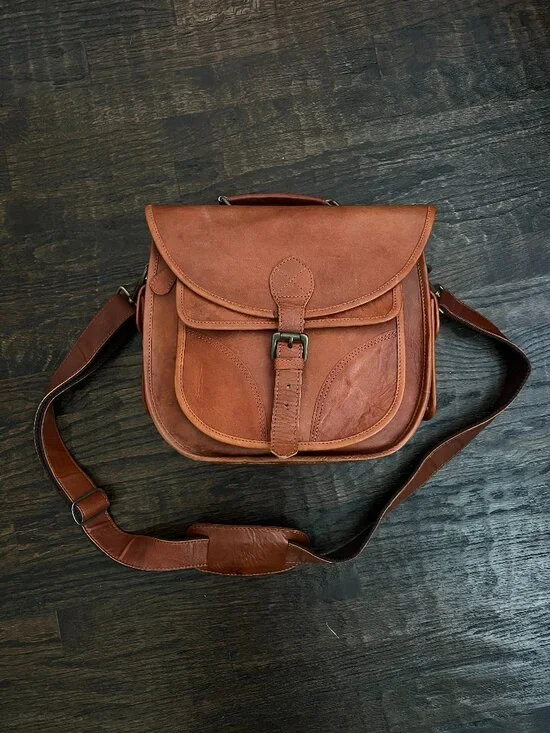 Vintage Genuine Leather Camera Messenger Bag | Vintage Brown DSLR Crossbody