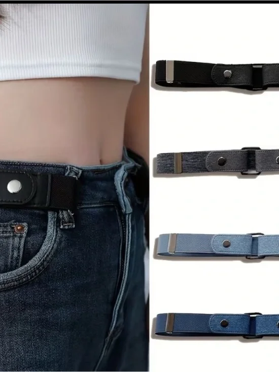 2 pcs of No-Buckle Adjustable Elastic Waistband Belt - Black & Denim Colors