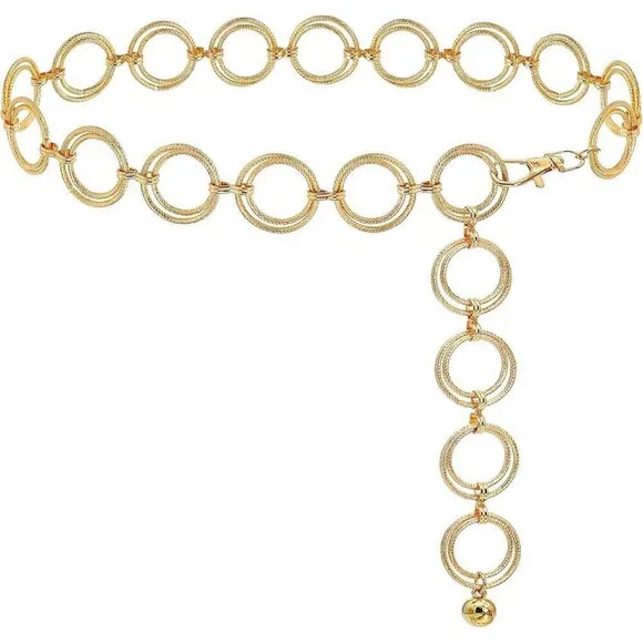 O-Ring Chain Belt Alloy Waist Chain for Women Dresses Party Casual Wear