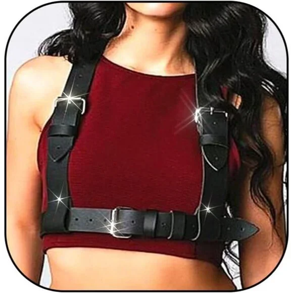 Women Leather Harness Belt Goth Plus Size Adjustable Body Strap Accessory