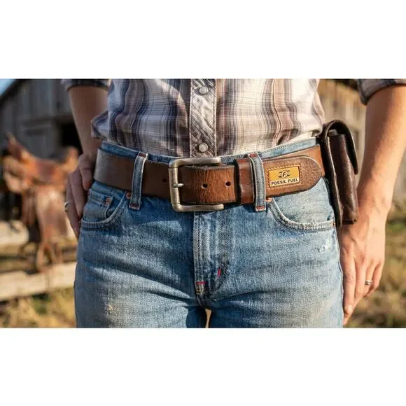 Fossil Fuel Distressed Brown Leather Unisex Belt size M Brown Vintage Style