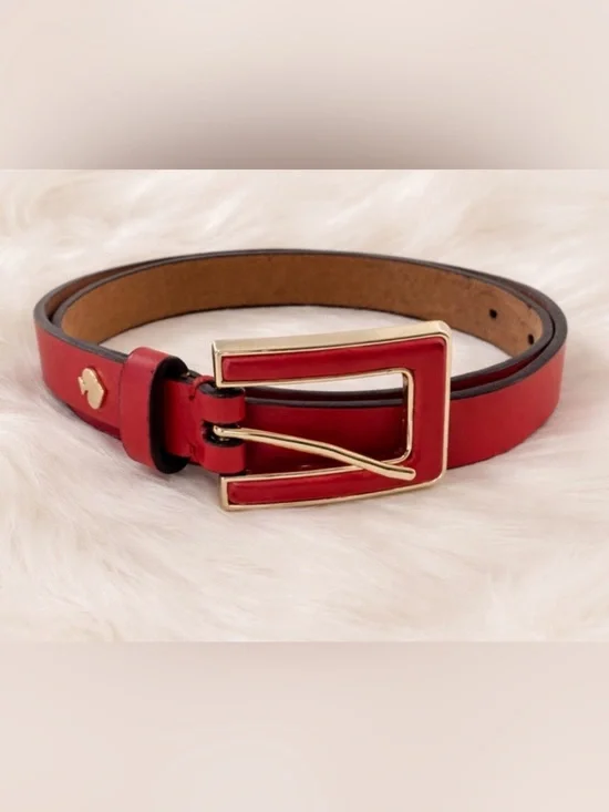 Kate Spade New York In The Loop Red Genuine Leather Bow Belt - Size Small
