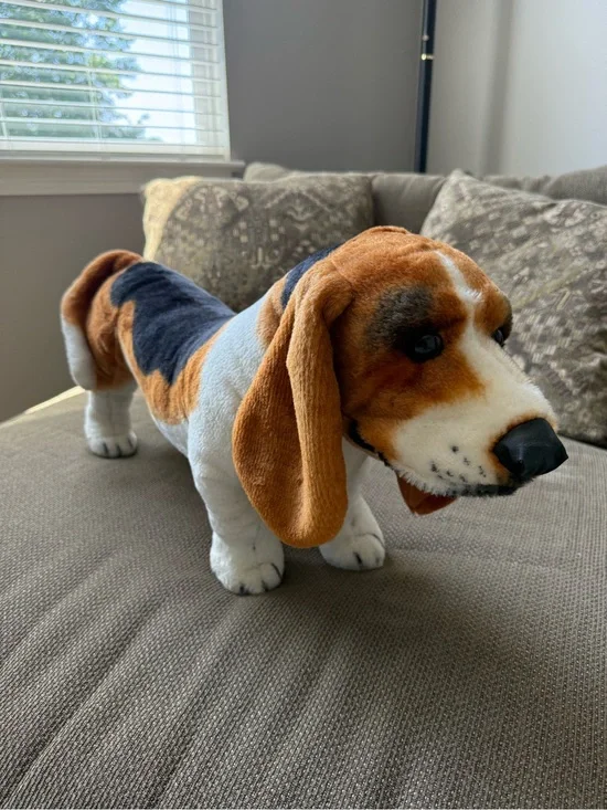 Melissa & Doug Brown Black White Tricolor Basset Hound Plush
