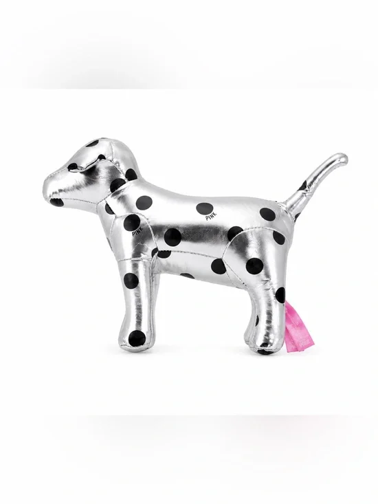 PINK Victoria’s Secret Silver Polka Dot Dog Plush Stuffed Animal Collectible Toy