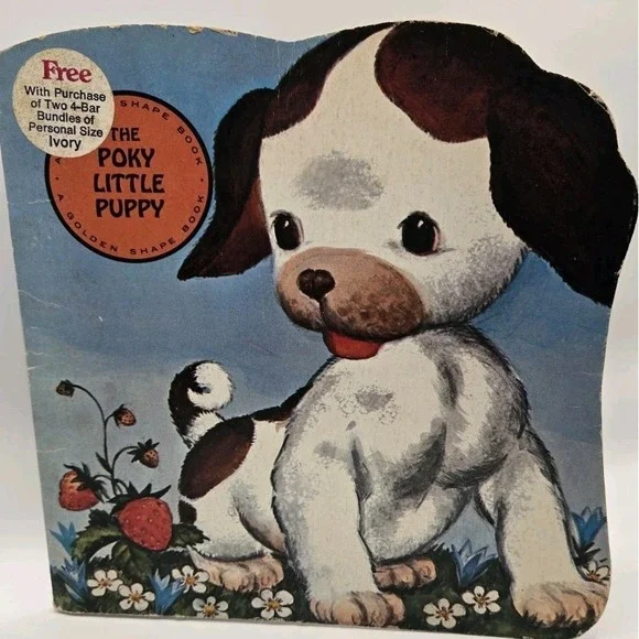 Vintage Poky Little Puppy Golden Shape Book 1974 Third Print Ivory Soap Promo