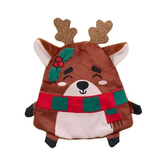 Merry & Bright Reindeer Flattie Dog Toy Squeaky Crinkle Thrash Toss Shake Winter