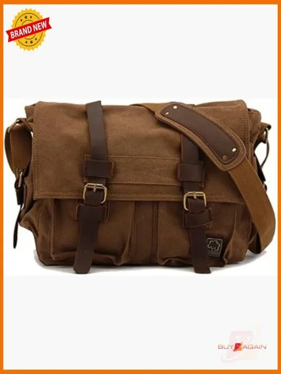 Vintage Military Leather Canvas Messenger Laptop Bag 17 inch