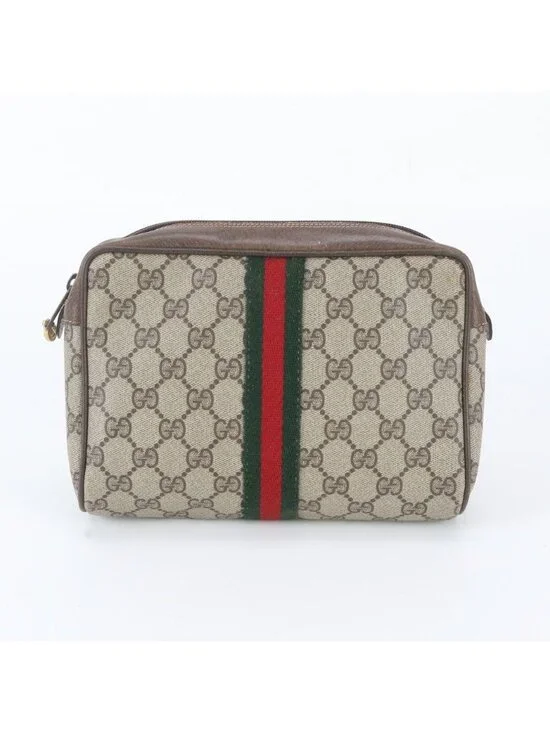 Gucci GG Supreme Sherry Line Leather Clutch Pouch Business