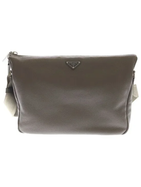 Prada Vitello Daino Shoulder Bag Gray Leather Silver