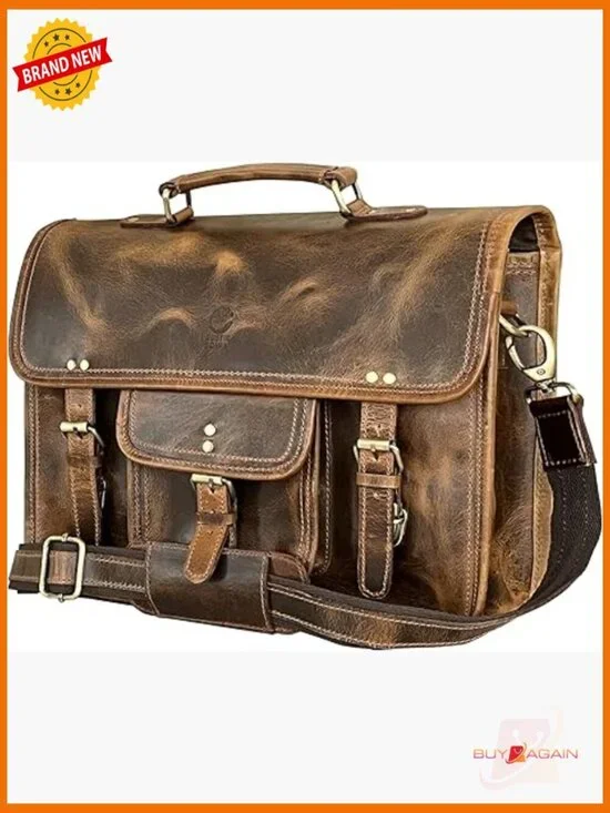 Leather Messenger Bag for Men - Full Grain Briefcase Laptop Satchel