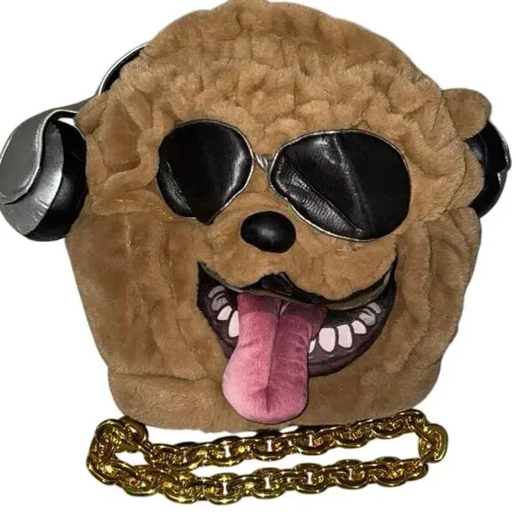 Bulldog Beat Mascot Mask Halloween Cool Plush Head Dog Sunglasses and gold chain