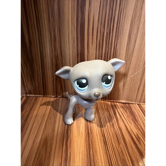 Littlest Pet Shop LPS #319 Gray Greyhound Whippet Dog Blue Eyes Authentic Hasbro