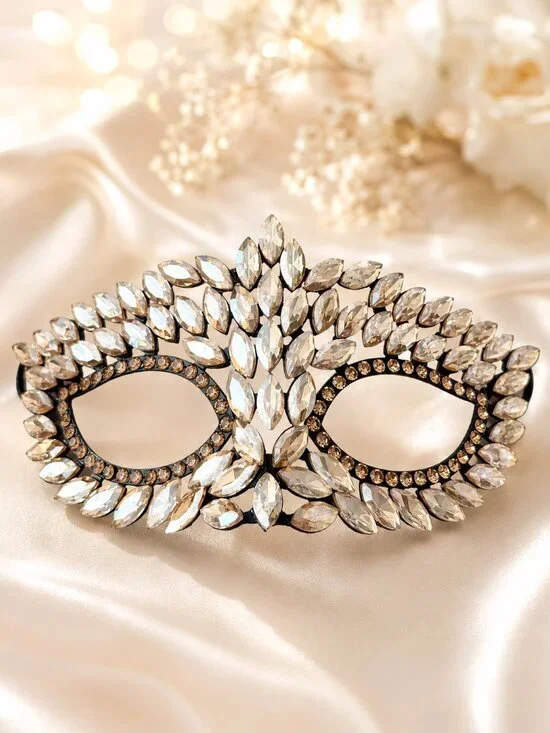 Champagne Rhinestone Eye Mask, Masquerade Ball Accessory, Theater and cosplay