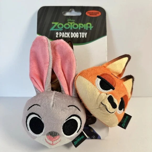 Disney Zootopia Judy Hopps Nick Wilde Dog Toy 2 Pack Squeaky Plush NWT Pet