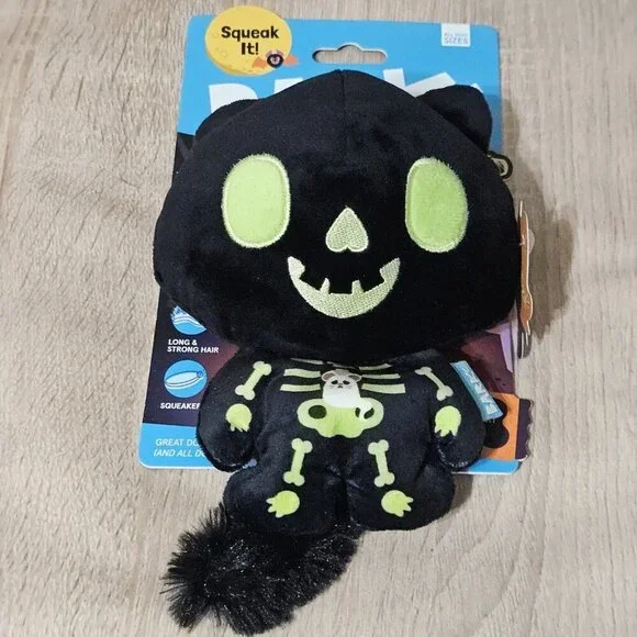 New Bark Squeak It! Halloween Black CAT Scan  Kitty All Size Dog Toy Squeaker