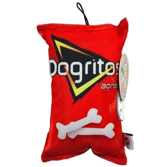 Dogritos Bones Chip Red Squeaky Crinkle Thrash Plush Toss‎ Shake Dog Toy 8”