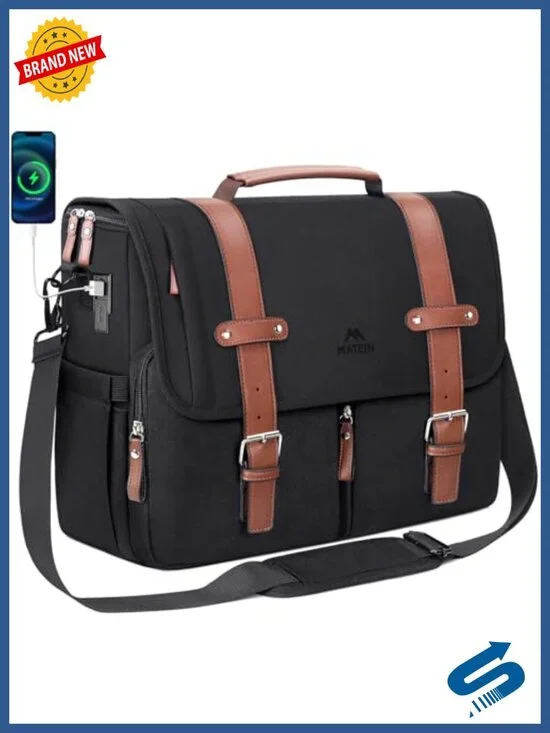 Messenger Bag with USB Charging Port, 15.6 inch Laptop Bag Water Resistant