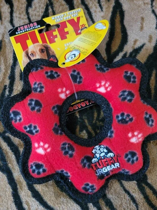 Tuffy Jr. Dog Red Paw-Print Star Toy .. Tuff scale 9 New Ea.