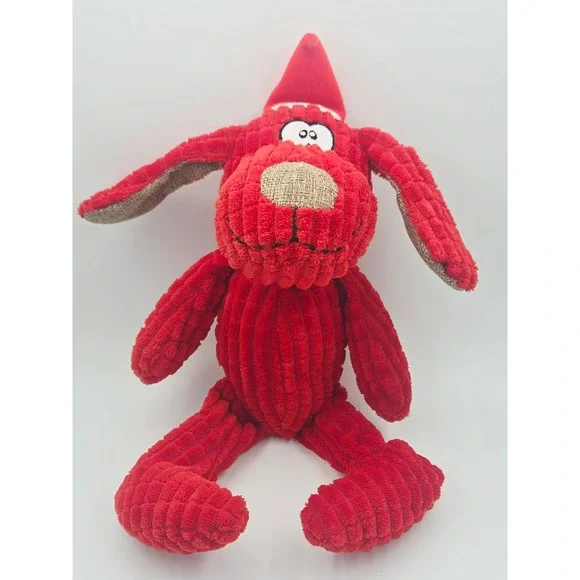 Bow-Wow Pet Products Red Corduroy Dog Plush Santa Hat Holiday Squeaky Toy 12